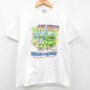 M/古着 ヘインズ 半袖 ビンテージ Tシャツ メンズ 00s ヤシの木 イモムシ 企業広告 コットン クルーネック 白 ホワイト 23jun26 中古