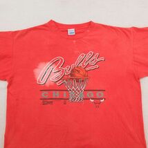 XL/古着 半袖 ビンテージ Tシャツ メンズ 90s NBA シカゴブルズ コットン クルーネック 濃ピンク系 バスケットボール 23mar16 中古_画像6