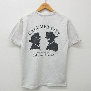 M/古着 半袖 ビンテージ Tシャツ メンズ 90s 消防士 星条旗 コットン クルーネック 薄グレー 霜降り 23mar16 中古