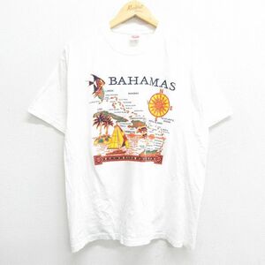 L/古着 半袖 ビンテージ Tシャツ メンズ 00s バハマ ヨット ヤシの木 イルカ コットン クルーネック 白 ホワイト 23jul08 中古