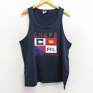 XL/ old clothes Ralph Lauren chaps Vintage brand tank top men's 90s big Logo cotton crew neck navy blue navy spe