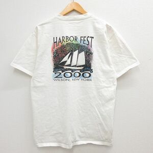 XL/古着 リー Lee 半袖 ビンテージ Tシャツ メンズ 00s HARBOR FEST ヨット ニューヨーク コットン クルーネック 白系 ホワイト 23mar2