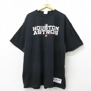 XL/古着 マジェスティック 半袖 ビンテージ Tシャツ メンズ 00s MLB ヒューストンアストロズ 大きいサイズ コットン クルーネック 黒