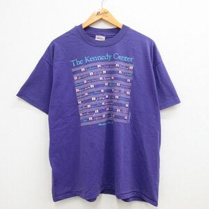 XL/古着 ヘインズ 半袖 ビンテージ Tシャツ メンズ 90s ワシントンDC The Kennedy Center ト音記号 大きいサイズ クルーネック 紫 パー