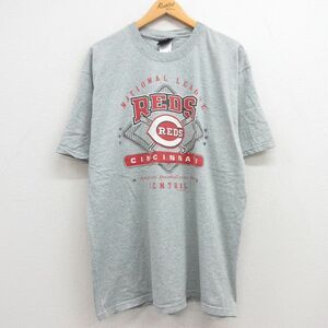 XL/古着 半袖 ビンテージ Tシャツ メンズ 90s MLB シンシナティレッズ 大きいサイズ クルーネック グレー 霜降り メジャーリーグ ベー