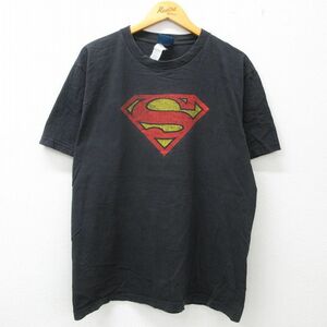 XL/古着 半袖 ビンテージ Tシャツ メンズ 00s DCコミックス スーパーマン クルーネック 黒 ブラック 23may17 中古