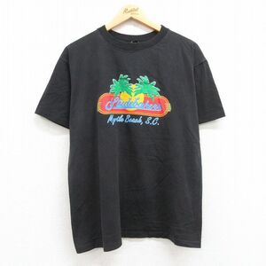 L/古着 半袖 ビンテージ Tシャツ メンズ 80s ヤシの木 マートルビーチ クルーネック 黒 ブラック 23jun23 中古