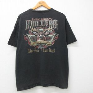 XL/古着 半袖 ビンテージ Tシャツ メンズ 00s シカ HUNTERS 大きいサイズ コットン クルーネック 黒 ブラック 23jul19 中古