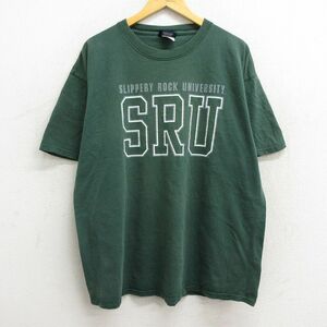 XL/古着 ジャンスポーツ 半袖 ビンテージ Tシャツ メンズ 00s スリッパリーロック 大学 大きいサイズ クルーネック 濃緑 グリーン 23ju