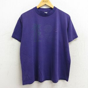 XL/古着 半袖 ビンテージ Tシャツ メンズ 90s ビーチ ヤシの木 クルーネック 紫 パープル 23may29 中古