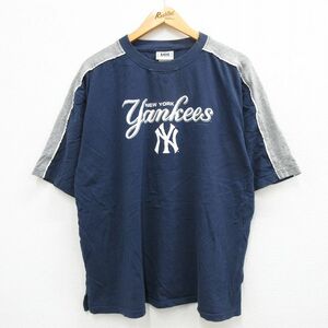 XL/古着 リー Lee 半袖 ビンテージ Tシャツ メンズ 00s MLB ニューヨークヤンキース 大きいサイズ コットン 紺他 ネイビー メジャーリ