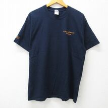 L/古着 半袖 ビンテージ Tシャツ メンズ 00s 月 ビル コットン クルーネック 濃紺 ネイビー 23jun29 中古_画像2