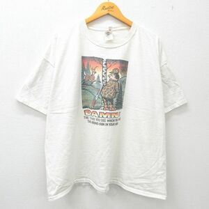 XL/古着 半袖 ビンテージ Tシャツ メンズ 90s シカ 木 大きいサイズ コットン クルーネック 白 ホワイト 23apr17 中古