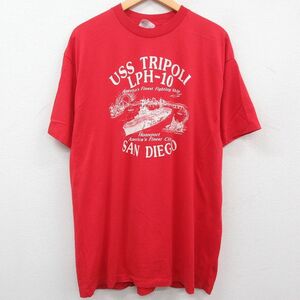 XL/古着 ヘインズ 半袖 ビンテージ Tシャツ メンズ 80s 船 サンディエゴ 大きいサイズ クルーネック 赤 レッド 23jun01 中古