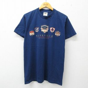 M/古着 半袖 ビンテージ Tシャツ メンズ 90s ナッシュビル インターナショナル シドニー コットン クルーネック 紺 ネイビー 23jul01