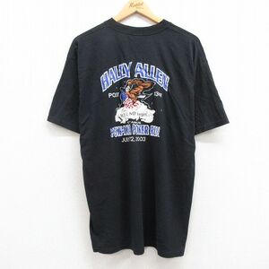 XL/古着 半袖 ビンテージ Tシャツ メンズ 00s HALLY ALLEN ワシ POWMIA 胸ポケット付き クルーネック 黒 ブラック spe 23jun08 中古