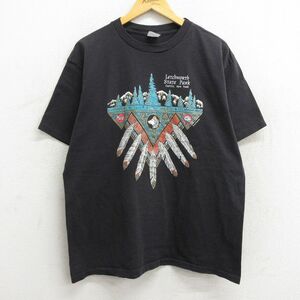 XL/古着 半袖 ビンテージ Tシャツ メンズ 90s 羽 黄 イエロー レッチワース コットン クルーネック 黒 ブラック 23may29 中古