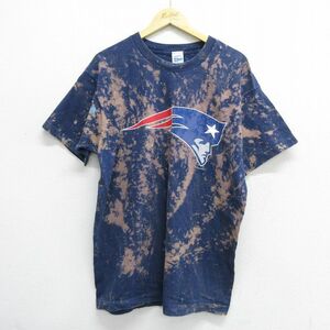 XL/古着 半袖 ビンテージ Tシャツ メンズ 90s NFL イングランドペイトリオッツ コットン クルーネック 紺 ネイビー ブリーチ加工 アメ