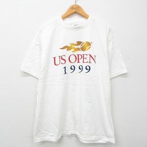 XL/古着 半袖 ビンテージ Tシャツ メンズ 90s US OPEN テニス 大きいサイズ コットン クルーネック 白 ホワイト spe 23jun03 中古