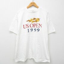 XL/古着 半袖 ビンテージ Tシャツ メンズ 90s US OPEN テニス 大きいサイズ コットン クルーネック 白 ホワイト spe 23jun03 中古_画像1