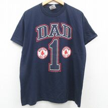 XL/古着 半袖 ビンテージ Tシャツ メンズ 00s MLB ボストンレッドソックス DAD コットン クルーネック 紺 ネイビー メジャーリーグ ベ_画像1