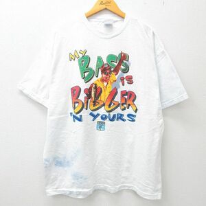 XL/古着 半袖 ビンテージ Tシャツ メンズ 90s 魚 バス BiGGER 大きいサイズ コットン クルーネック 白 ホワイト 23may23 中古