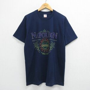 L/古着 半袖 ビンテージ Tシャツ メンズ 90s ナポレオン オハイオ コットン クルーネック 紺 ネイビー 23may11 中古