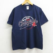 XL/古着 半袖 ビンテージ Tシャツ メンズ 00s MLB ボストンレッドソックス コットン クルーネック 紺 ネイビー メジャーリーグ ベース_画像1