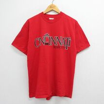 L/古着 半袖 ビンテージ Tシャツ メンズ 90s シンシナティベアキャッツ コットン クルーネック 赤 レッド 23mar11 中古_画像1