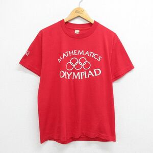 L/古着 半袖 ビンテージ Tシャツ メンズ 80s 数学 オリンピック クルーネック 赤 レッド 23jun12 中古