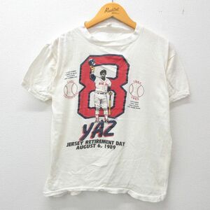 L/古着 半袖 ビンテージ Tシャツ メンズ 80s MLB ボストンレッドソックス カールヤストレムスキー クルーネック 白 ホワイト メジャー