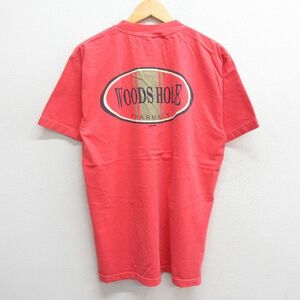 L/古着 半袖 ビンテージ Tシャツ メンズ 90s ウッズホール コットン クルーネック 赤系 レッド 23may18 中古