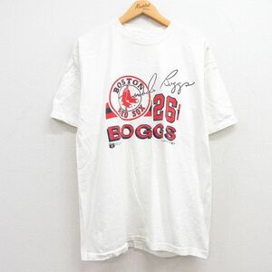 XL/古着 半袖 ビンテージ Tシャツ メンズ 80s MLB ボストンレッドソックス ウェイドボッグス 26 コットン クルーネック 白 ホワイト メ