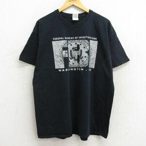 XL/古着 半袖 ビンテージ Tシャツ メンズ 00s FBI ワシントンDC 大きいサイズ コットン クルーネック 黒 ブラック 23jun19 中古