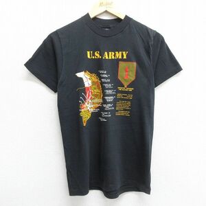 S/古着 ヘインズ 半袖 ビンテージ Tシャツ メンズ 80s ミリタリー USアーミー ARMY クルーネック 黒 ブラック 23jun24 中古