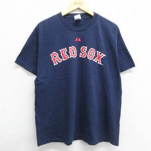 L/古着 半袖 ビンテージ Tシャツ メンズ 00s MLB ボストンレッドソックス ダスティンペドロイア 15 コットン クルーネック 紺 ネイビー