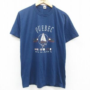 L/古着 半袖 ビンテージ Tシャツ メンズ 80s カナダ ヨット クルーネック 紺 ネイビー 23jun28 中古