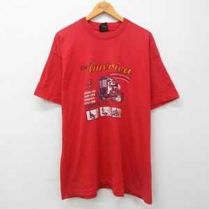 XL/古着 ペリーエリス 半袖 ビンテージ Tシャツ メンズ 90s トラクター コットン クルーネック 赤 レッド spe 23jun15 中古