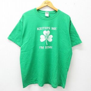 XL/古着 半袖 ビンテージ Tシャツ メンズ 00s クローバー シカ アイリッシュ コットン クルーネック 緑 グリーン 23jul12 中古