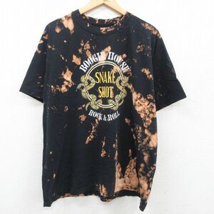 XL/古着 半袖 ビンテージ Tシャツ メンズ 00s ヘビ 大きいサイズ クルーネック 黒 ブラック ブリーチ加工 23jul21 中古