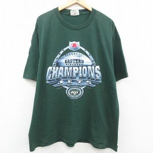 XL/古着 リー Lee 半袖 ビンテージ Tシャツ メンズ 90s NFL ニューヨークジェッツ 大きいサイズ コットン クルーネック 緑 グリーン ア