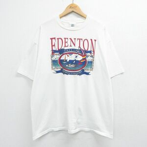 XL/古着 半袖 ビンテージ Tシャツ メンズ 90s イーデントン 船 海 大きいサイズ コットン クルーネック 白 ホワイト 23jul27 中古