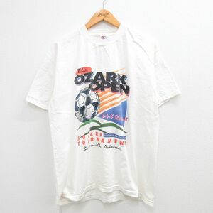 XL/古着 ヘインズ 半袖 ビンテージ Tシャツ メンズ 90s サッカー オザークオープン 企業広告 コットン クルーネック 白 ホワイト 23jul