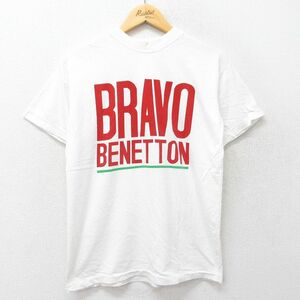 M/古着 ベネトン BENETTON 半袖 ビンテージ Tシャツ メンズ 90s BRAVO クルーネック 白 ホワイト 23jul28 中古