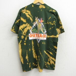 XL/古着 半袖 ビンテージ Tシャツ メンズ 90s カンガルー OUTBACK コットン クルーネック 緑他 グリーン ブリーチ加工 23aug07 中古