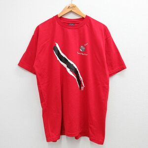 XL/古着 半袖 ビンテージ Tシャツ メンズ 00s トリニダードトバゴ スティールパン 大きいサイズ コットン クルーネック 赤 レッド 23au