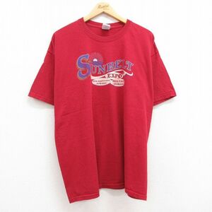 XL/古着 半袖 ビンテージ Tシャツ メンズ 00s サンベルト 大きいサイズ コットン クルーネック 赤 レッド 23aug08 中古