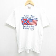 M/古着 半袖 ビンテージ Tシャツ メンズ 90s 南北戦争 国旗 サザンクロス クルーネック 白 ホワイト 23aug17 中古_画像1