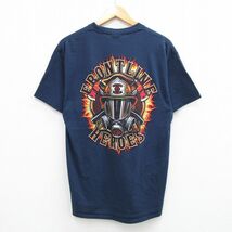 L/古着 半袖 ビンテージ Tシャツ メンズ 00s 消防署 クルーネック 紺 ネイビー 23aug08 中古_画像2