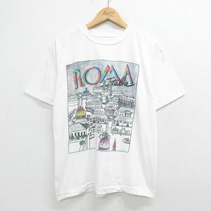 M/古着 半袖 ビンテージ Tシャツ メンズ 90s ローマ 街 クルーネック 白 ホワイト 23aug19 中古